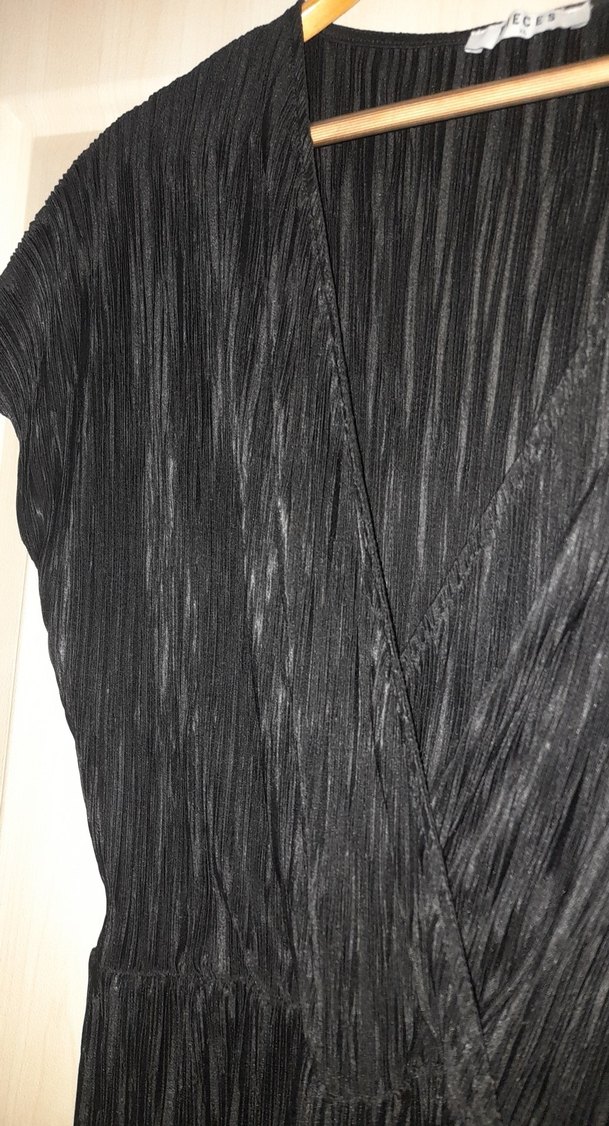 Siyah kruvaze Yaka Uzun Kadın Tulum - Görsel 5