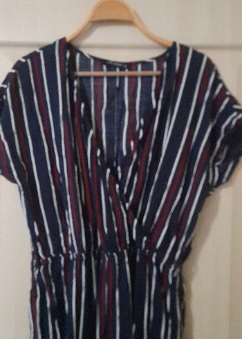 Çizgili Kruvaze Yakalı Kadın Tulum - Görsel 4