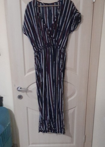 Çizgili Kruvaze Yakalı Kadın Tulum - Görsel 3