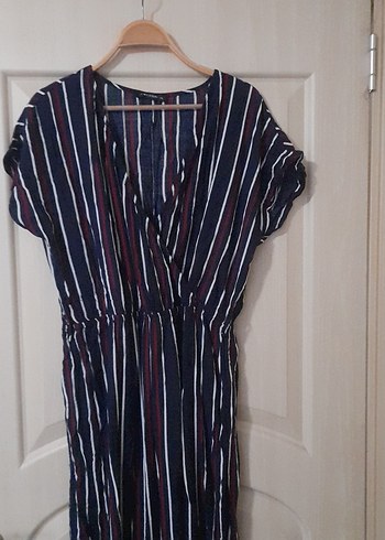 Çizgili Kruvaze Yakalı Kadın Tulum - Görsel 5