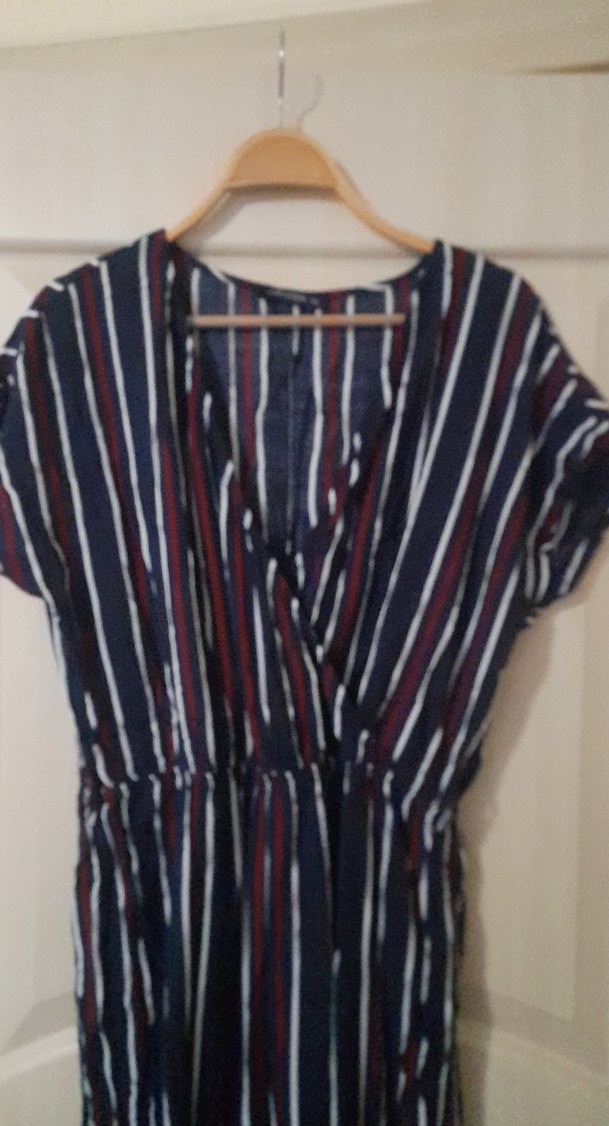 Çizgili Kruvaze Yakalı Kadın Tulum - Görsel 4