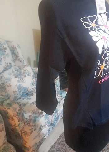 10 Yaş Beden Siyah Çiçek Baskılı Kadın Sweatshirt