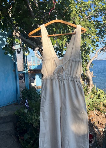 Kadın Bej Keten Midi Tulum