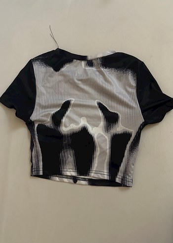 Sheinside Siyah Gri Tie-Dye Kısa Kollu Crop Top