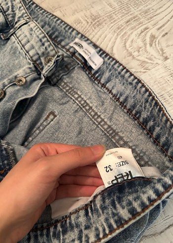 Mavi Bol Kesim Düğmeli Kadın Kot Pantolon - Görsel 3