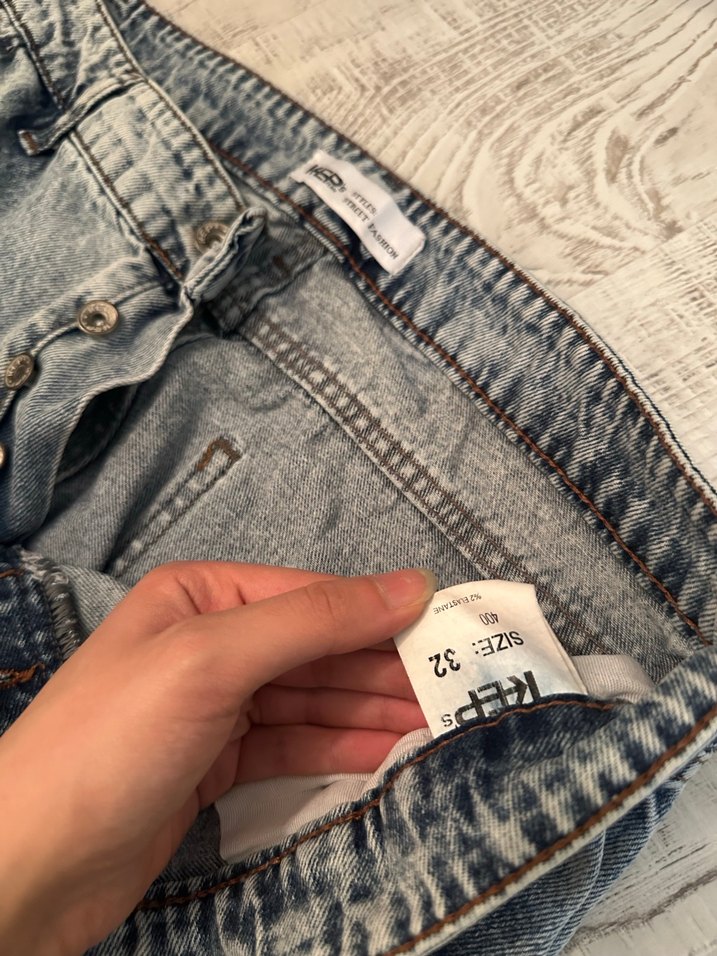 Mavi Bol Kesim Düğmeli Kadın Kot Pantolon - Görsel 3