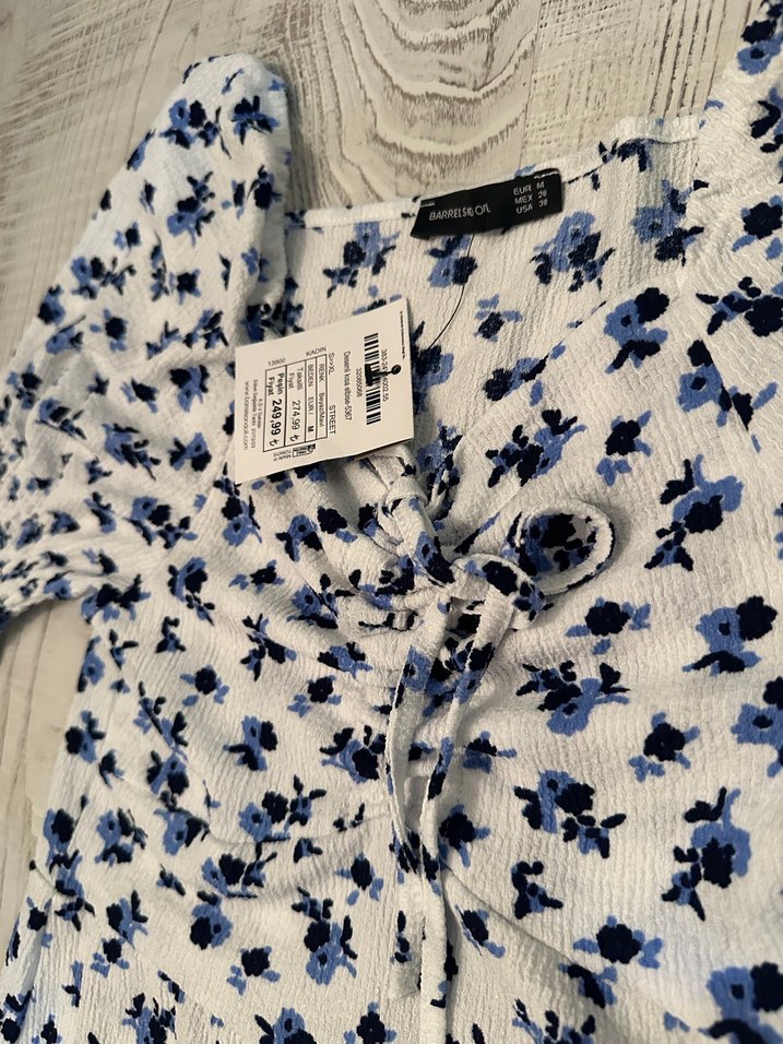 V Yaka Kısa Kollu Pamuklu Midi Elbise - Görsel 2