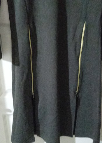 Gri Uzun Kollu Fermuarlı Kadın Triko elbise - Görsel 2