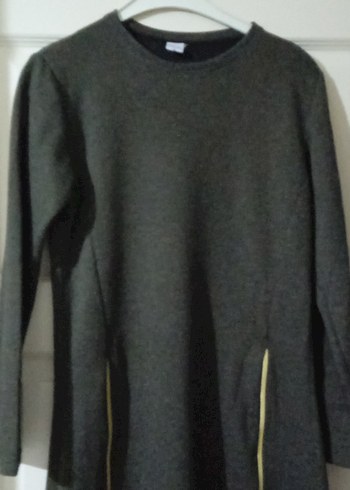 Gri Uzun Kollu Fermuarlı Kadın Triko elbise - Görsel 3