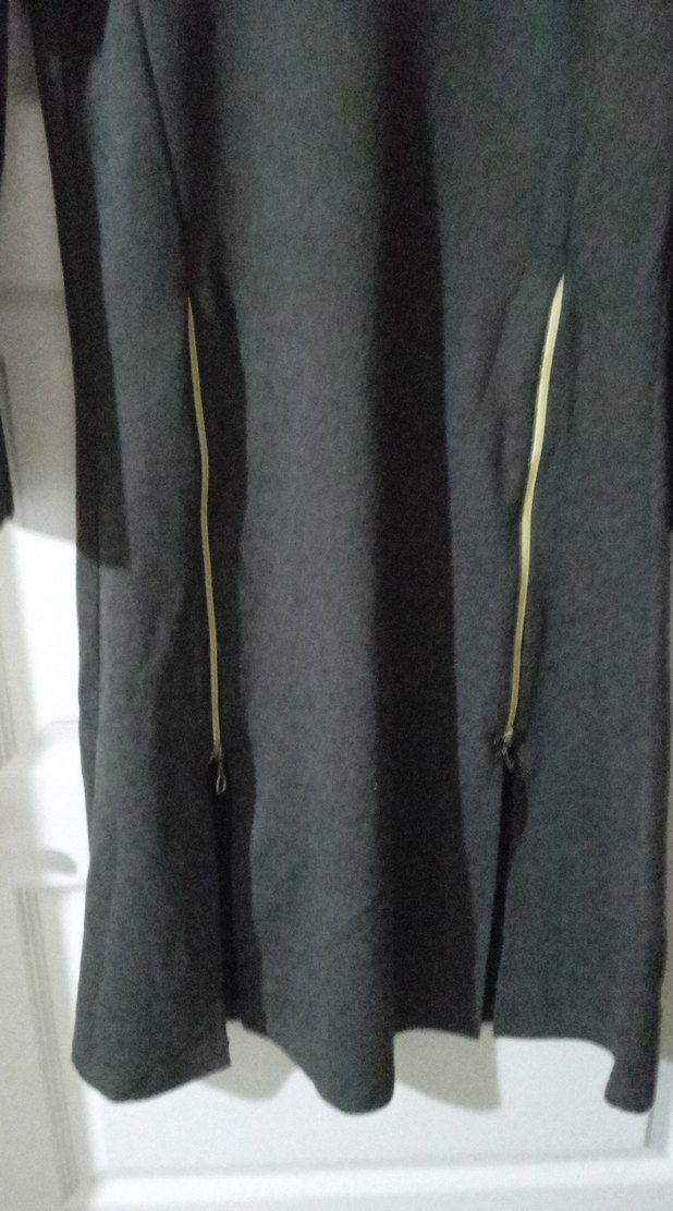 Gri Uzun Kollu Fermuarlı Kadın Triko elbise - Görsel 2