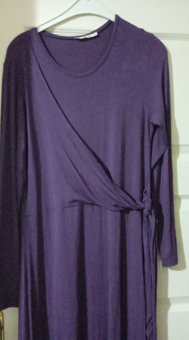 Uzun Mor Drapeli Rahat Elbise - Görsel 3