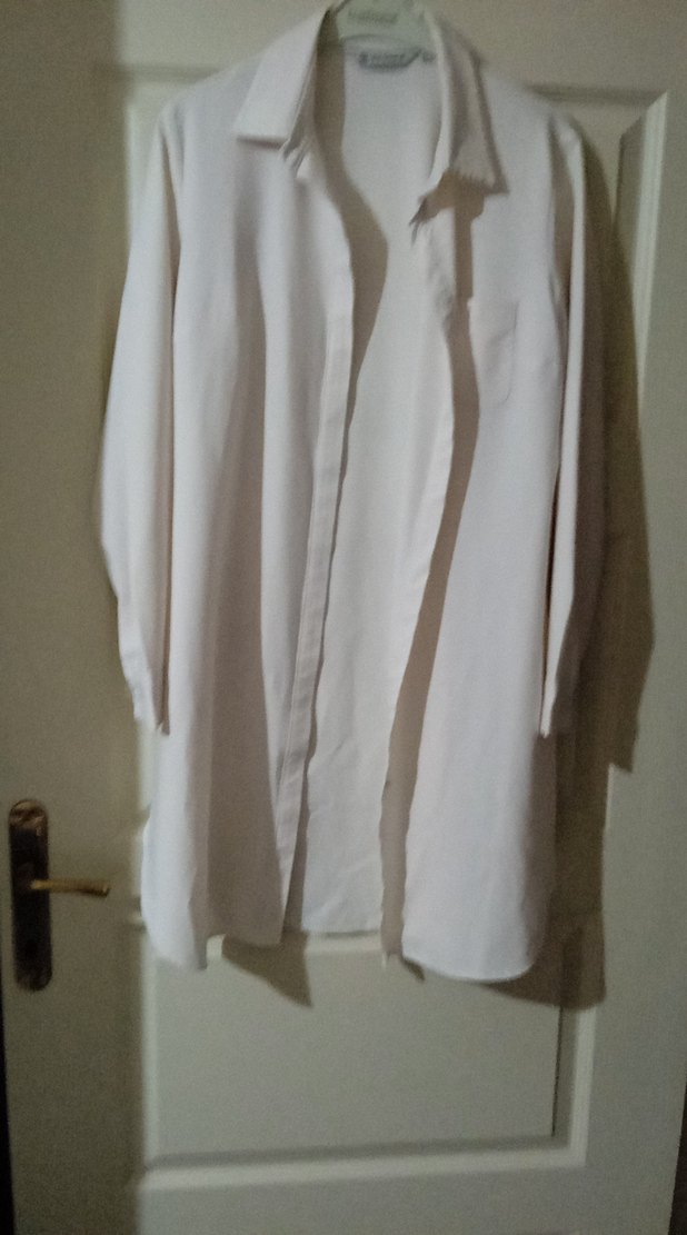 Beyaz Keten Uzun Kollu Kadın Gömlek - Görsel 4