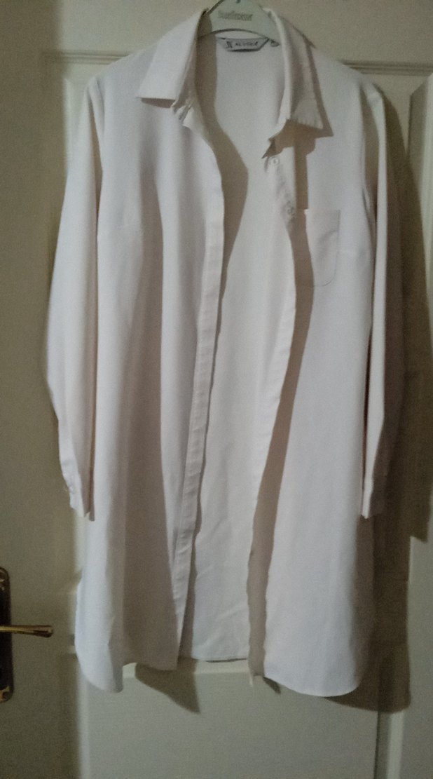Beyaz Keten Uzun Kollu Kadın Gömlek - Görsel 2