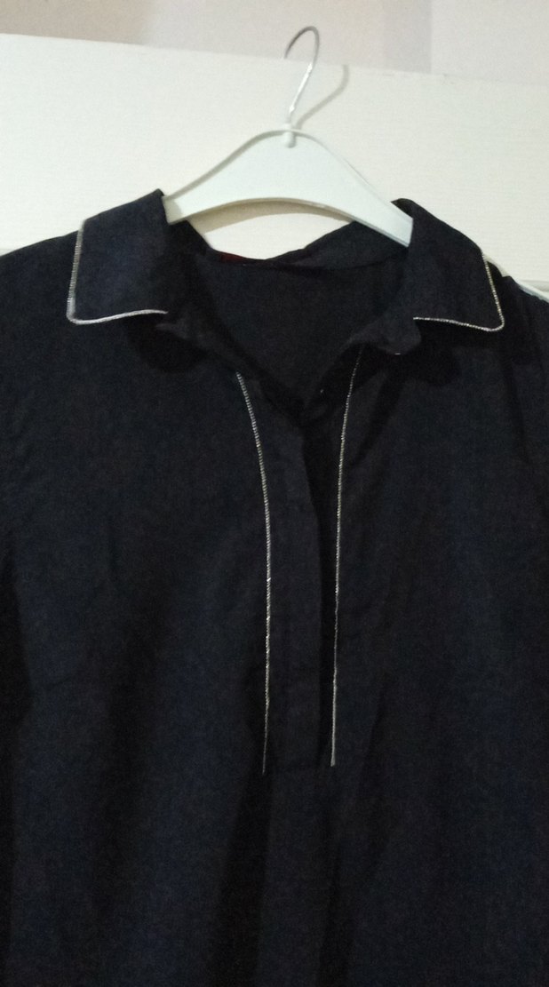 Siyah Kolsuz Midi bluz - Görsel 2