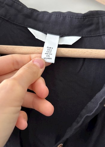 H&M Uzun Kollu Siyah Keten Düğmeli Elbise
