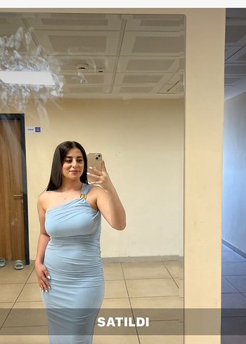 Bebe mavisi tek omuz elbise