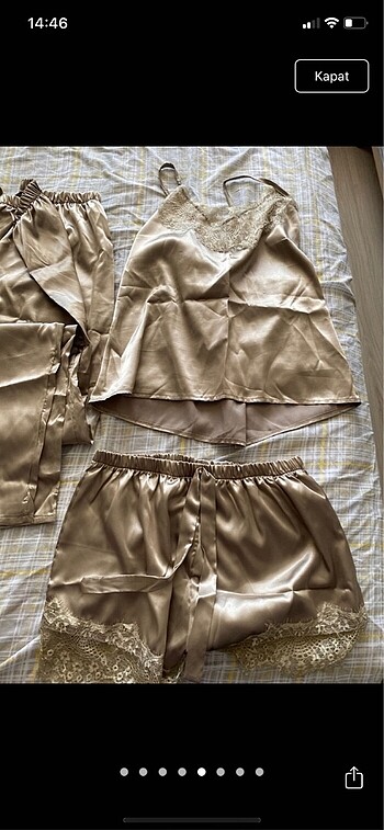 xl Beden camel Renk Saten pijama takımı