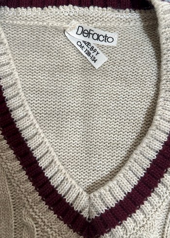 Nakışlı V Yaka Örgü çocuk Süveter DeFacto - Görsel 3