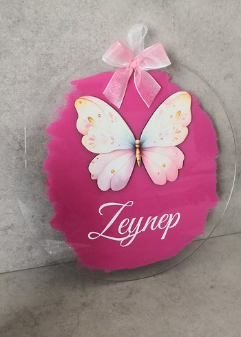 Pembe Kelebekli Bebek Kapı Süsü