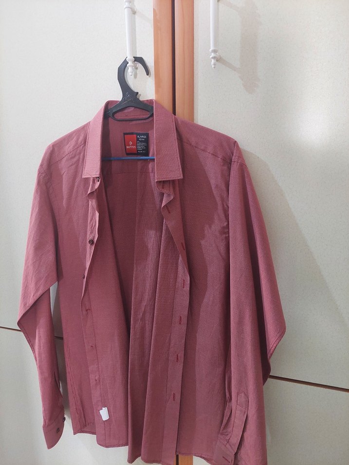 Bordo Erkek Keten Gömlek, Regular Fit, Düğmeli - Görsel 2