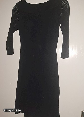 Siyah Dantelli Uzun Kollu Midi Elbise - Görsel 4