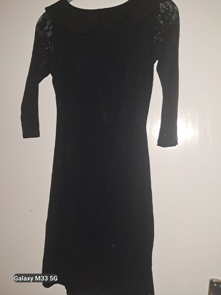 Siyah Dantelli Uzun Kollu Midi Elbise - Görsel 4