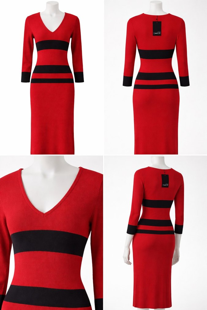 Kırmızı Çizgili Uzun Triko Elbise - Görsel 2