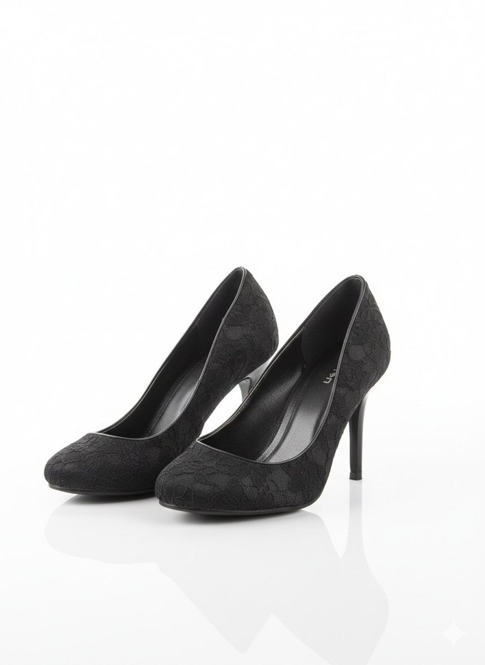 Dantel Detaylı Siyah Stiletto Topuklu Kadın Ayakkabı - Görsel 3