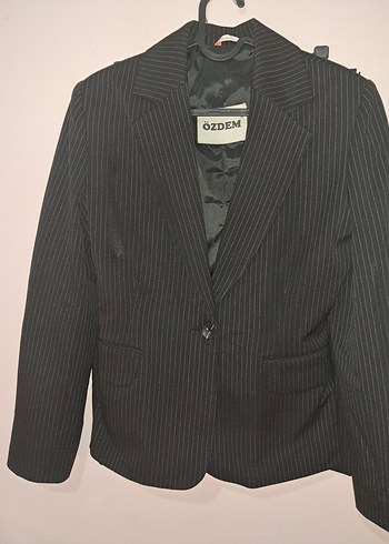 Özdem Siyah Çizgili Kadın Blazer Ceket - Görsel 2