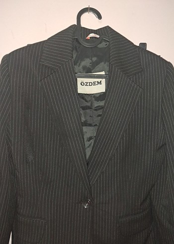 Özdem Siyah Çizgili Kadın Blazer Ceket - Görsel 3