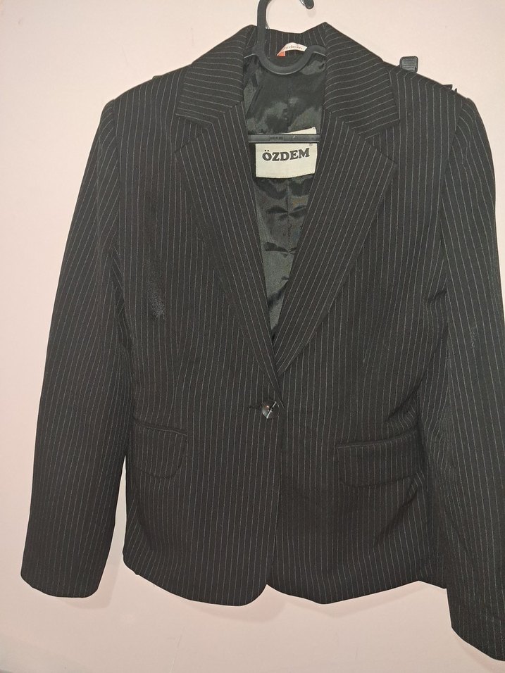 Özdem Siyah Çizgili Kadın Blazer Ceket - Görsel 2