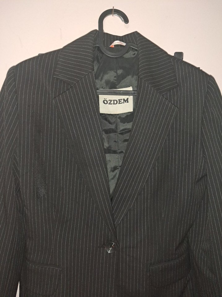 Özdem Siyah Çizgili Kadın Blazer Ceket - Görsel 3