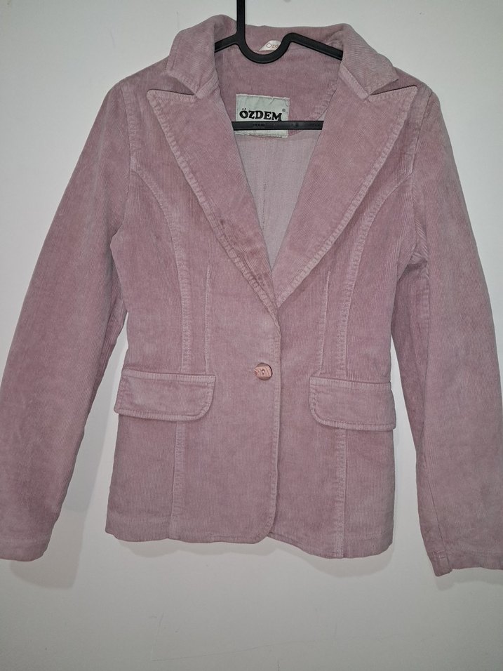 Pembe Kadife Mini Kadın Blazer Ceket - Görsel 2