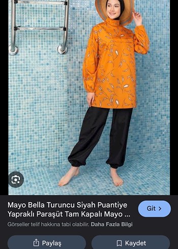 Turuncu Siyah yaprak desenli tesettür mayo