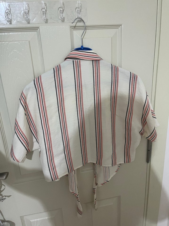 Koton, Çizgili Bağlamalı Kısa Kollu Gömlek - Görsel 3