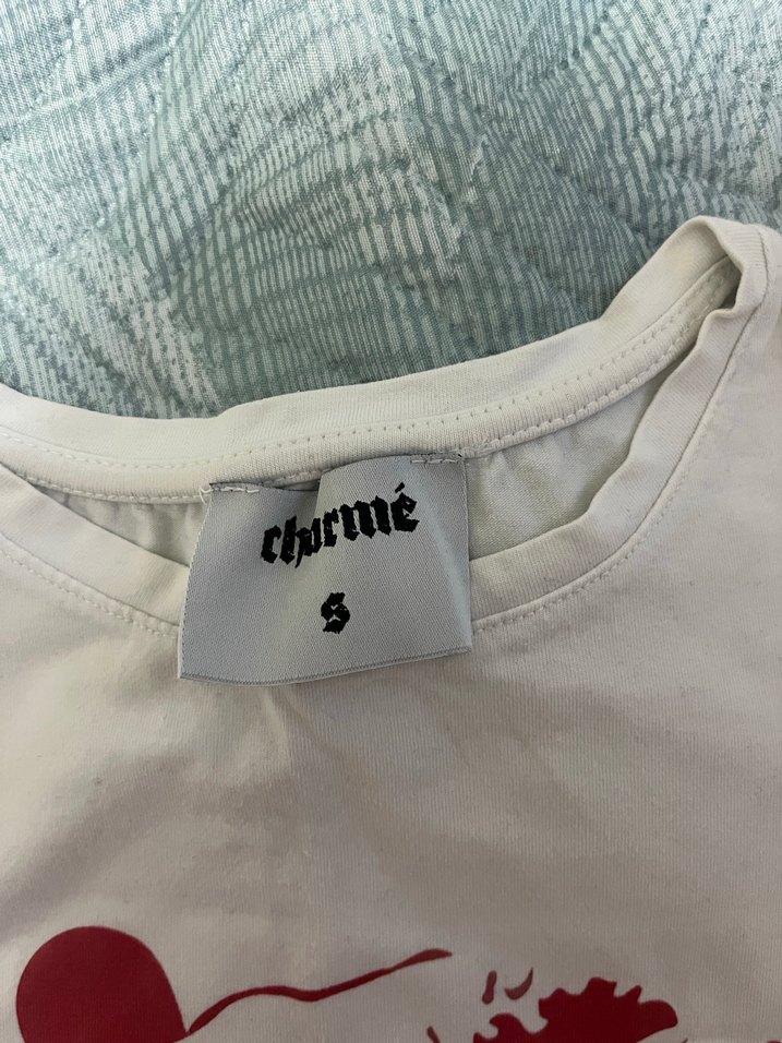 Beyaz Baskılı Kısa Kollu Kadın Tişört - Görsel 2