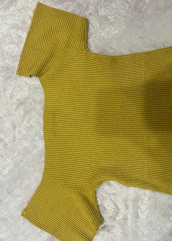 Sarı Kadın Triko Kısa Kollu Bluz - Görsel 4