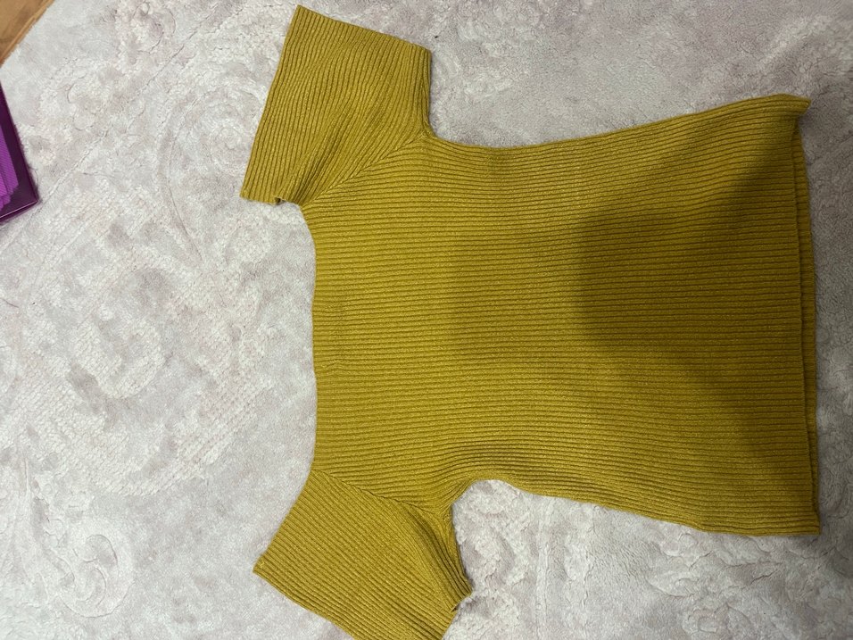 Sarı Kadın Triko Kısa Kollu Bluz - Görsel 4