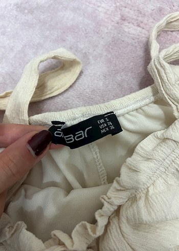 Bej Keten Askılı Bluz AMBAR - Görsel 4