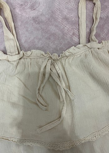 Bej Keten Askılı Bluz AMBAR - Görsel 2