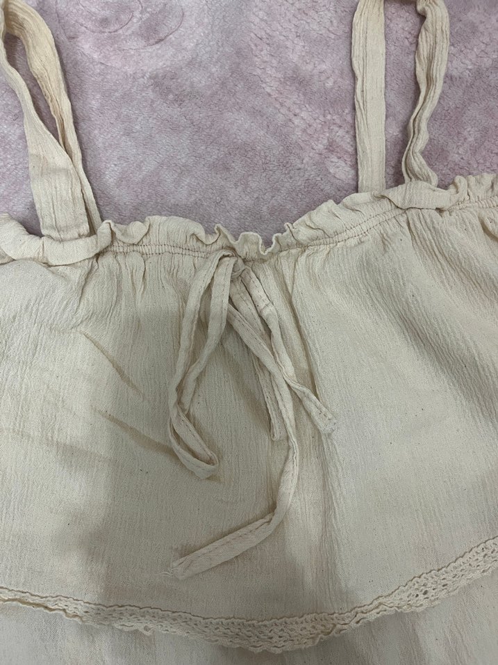 Bej Keten Askılı Bluz AMBAR - Görsel 2