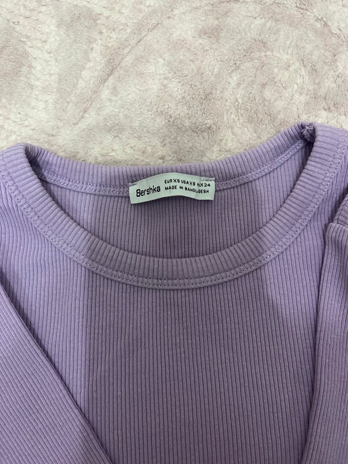 Bershka Uzun Kollu Lila Crop - Görsel 3