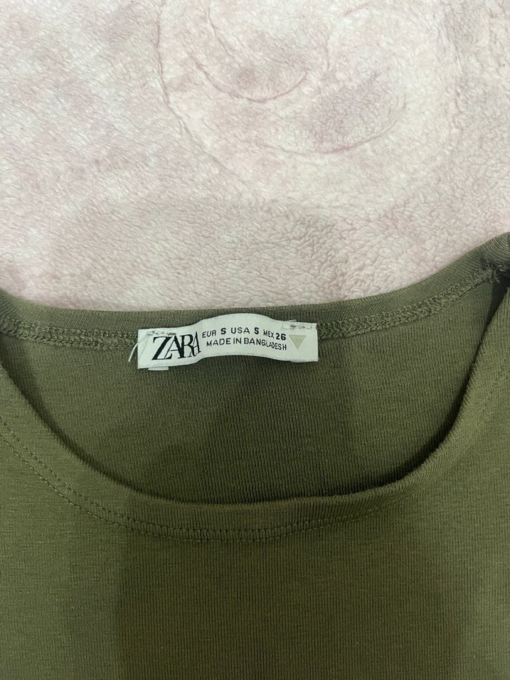 Zara Yeşil Kısa Kollu Basic Kadın Tişört - Görsel 2