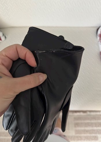 Deri Kadın Eldivenleri, Pileli, Siyah - Görsel 3