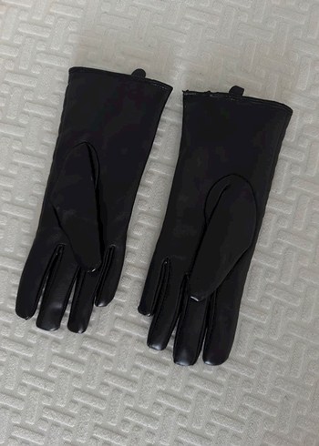 Deri Kadın Eldivenleri, Pileli, Siyah - Görsel 2