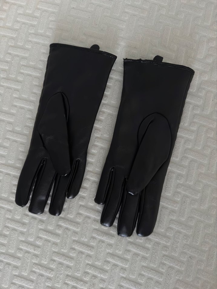 Deri Kadın Eldivenleri, Pileli, Siyah - Görsel 2