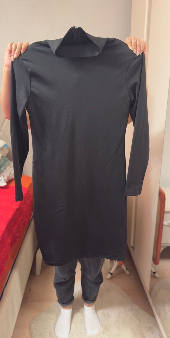 Balıkçı Yaka Siyah Uzun Kollu Midi Elbise - Görsel 2