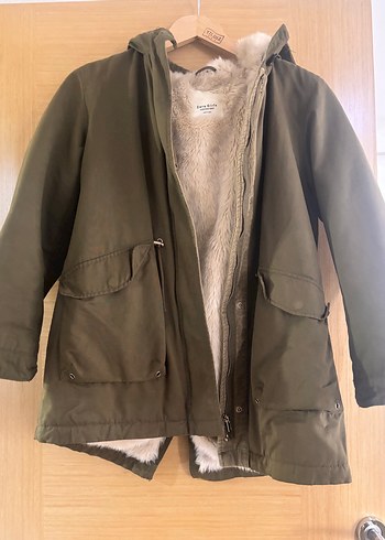 Kadın Gri Kapüşonlu Peluş Astarlı Mont (13-14 yaş)