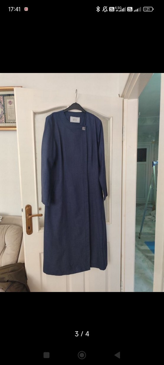 Kadın Yazlık Düğmeli Lacivert Uzun Denim Pardesü - Görsel 3