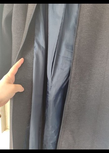 Gri Uzun Kadın Kaban Fermuarlı - Görsel 5